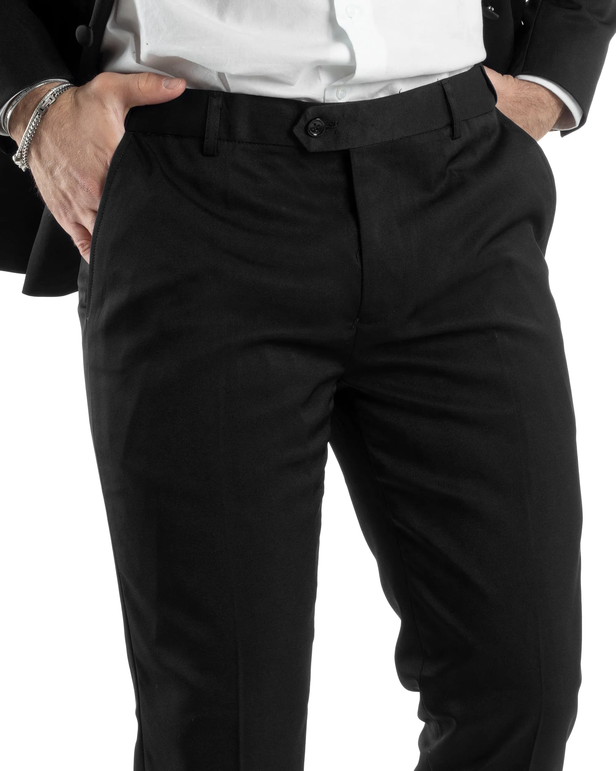 Abito Uomo Doppiopetto Vestito Completo Giacca Pantaloni Bottoni Revers Raso Nero Elegante Smoking GIOSAL-AE1051A