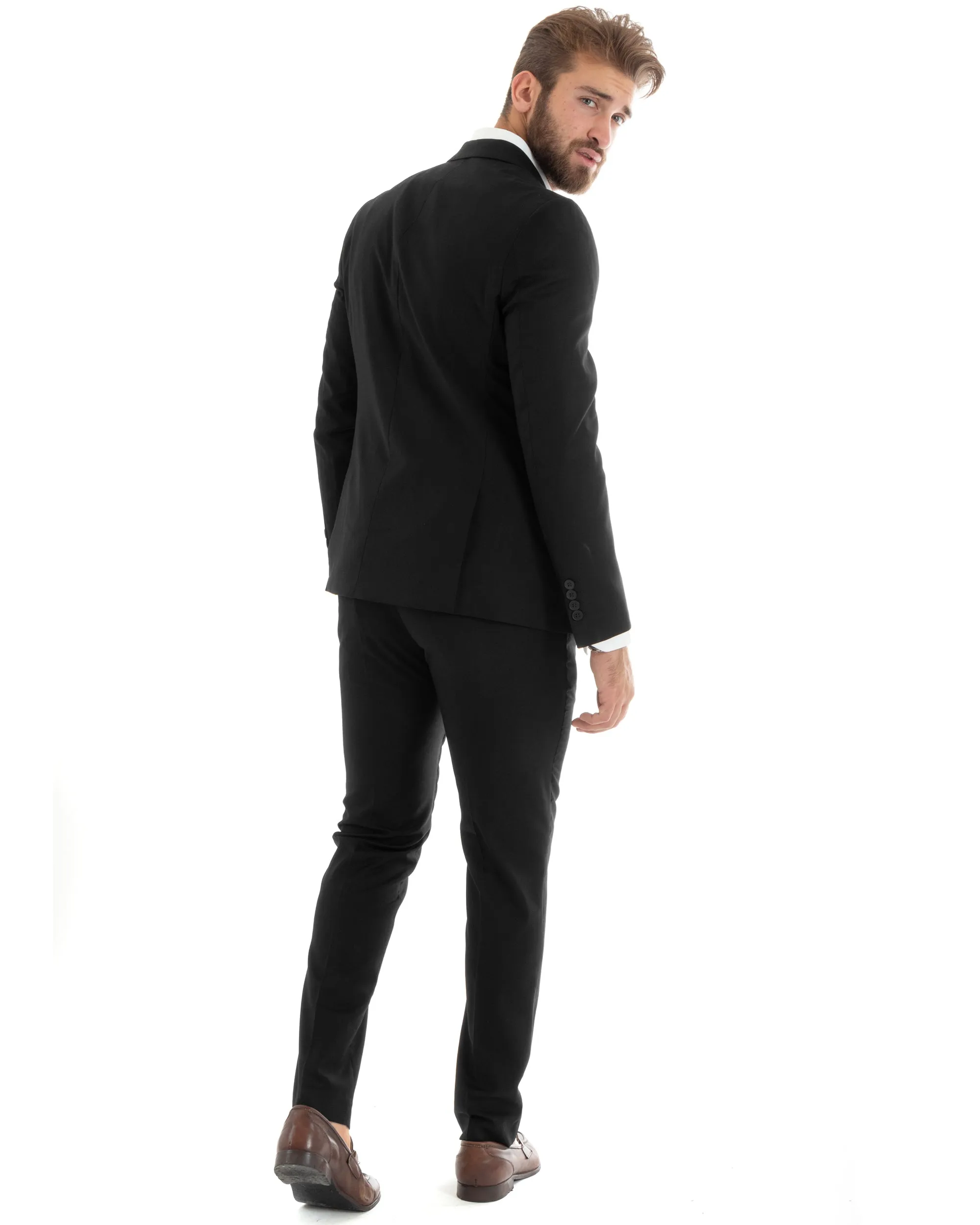 Abito Uomo Monopetto Vestito Completo Giacca Pantaloni Nero Elegante Casual GIOSAL-OU2431A