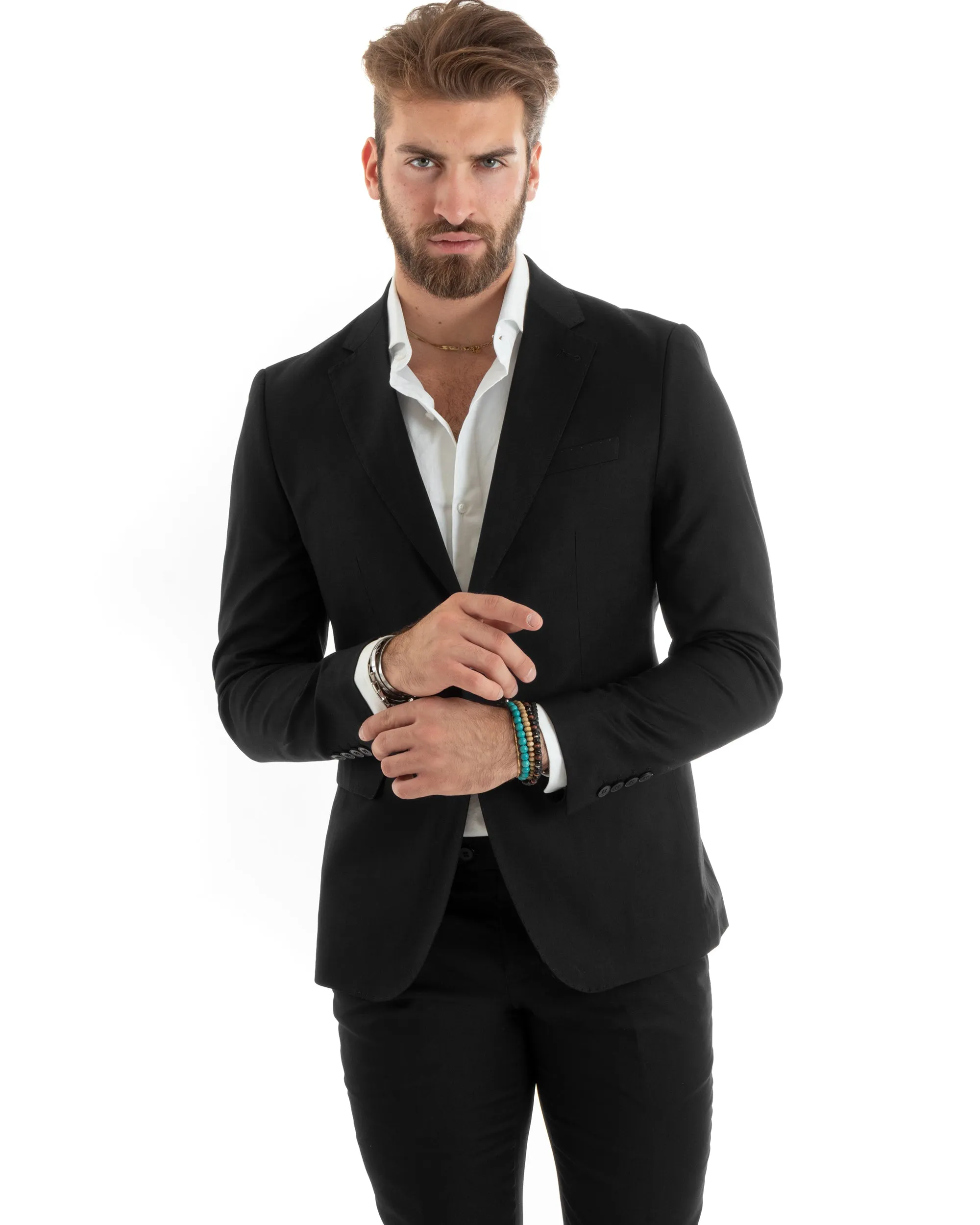 Abito Uomo Monopetto Vestito Completo Giacca Pantaloni Nero Elegante Casual GIOSAL-OU2431A