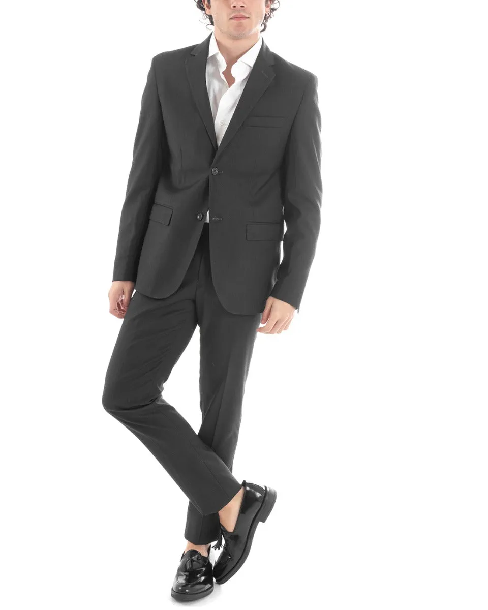 Abito Uomo Vestito Monopetto Completo Giacca Pantaloni Grigio Scuro Elegante Cerimonia GIOSAL-AE1004A