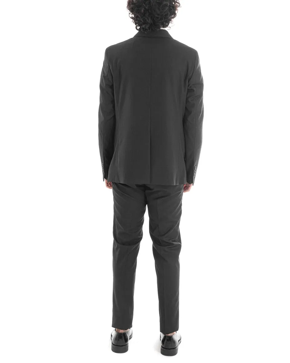 Abito Uomo Vestito Monopetto Completo Giacca Pantaloni Grigio Scuro Elegante Cerimonia GIOSAL-AE1004A