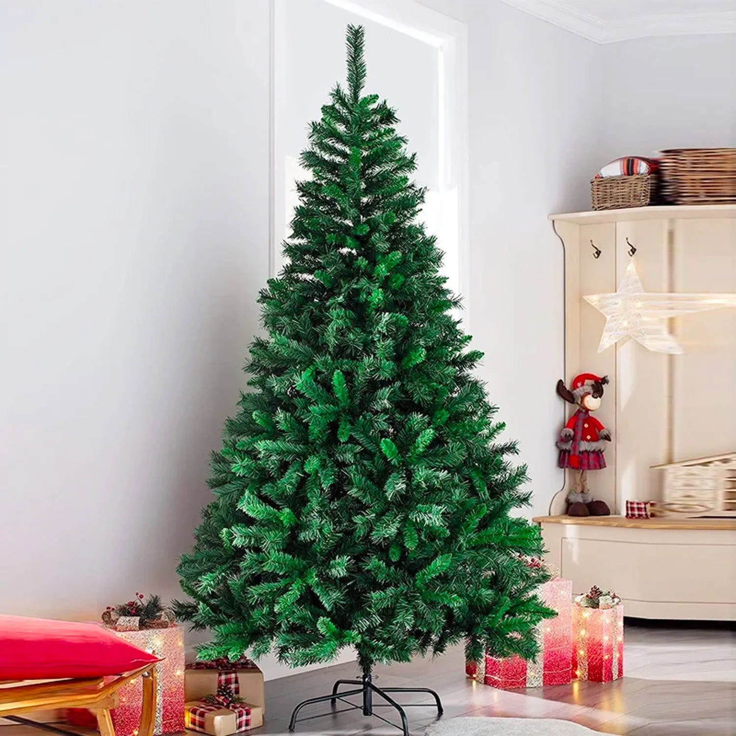 Albero Di Natale Fiorito Base Di Metallo 120cm