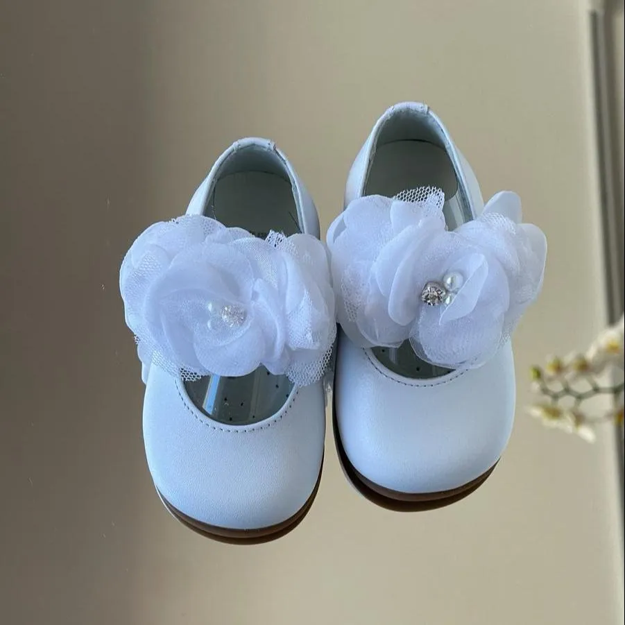 ANDANINES Ballerine eleganti  laminado bianco con fiore e plantare anatomico