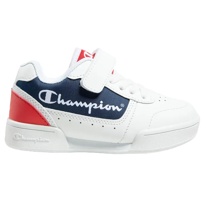 Champion scarpa sneakers da bambino con laccio elastico e velcro Low Cut Court S31924  bianco-blu