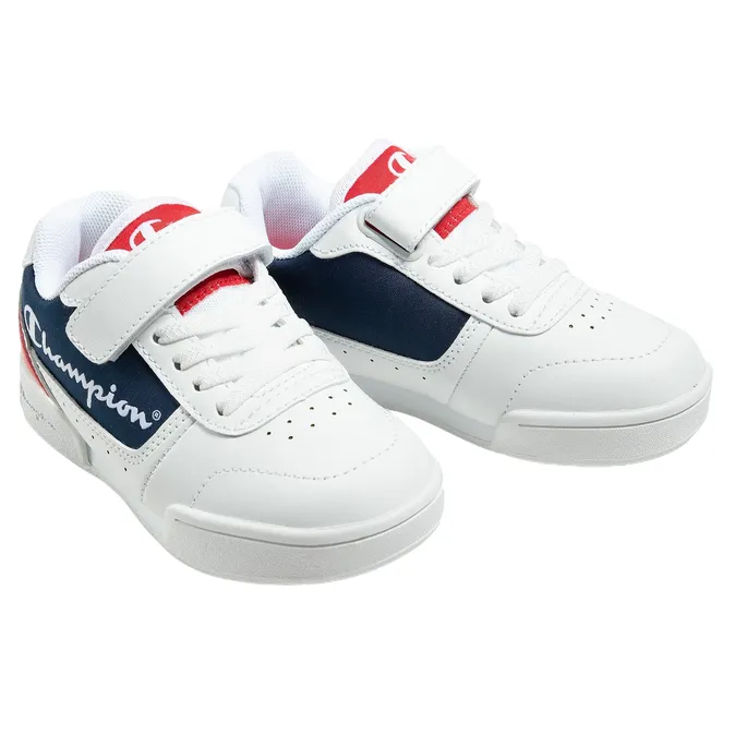 Champion scarpa sneakers da bambino con laccio elastico e velcro Low Cut Court S31924  bianco-blu