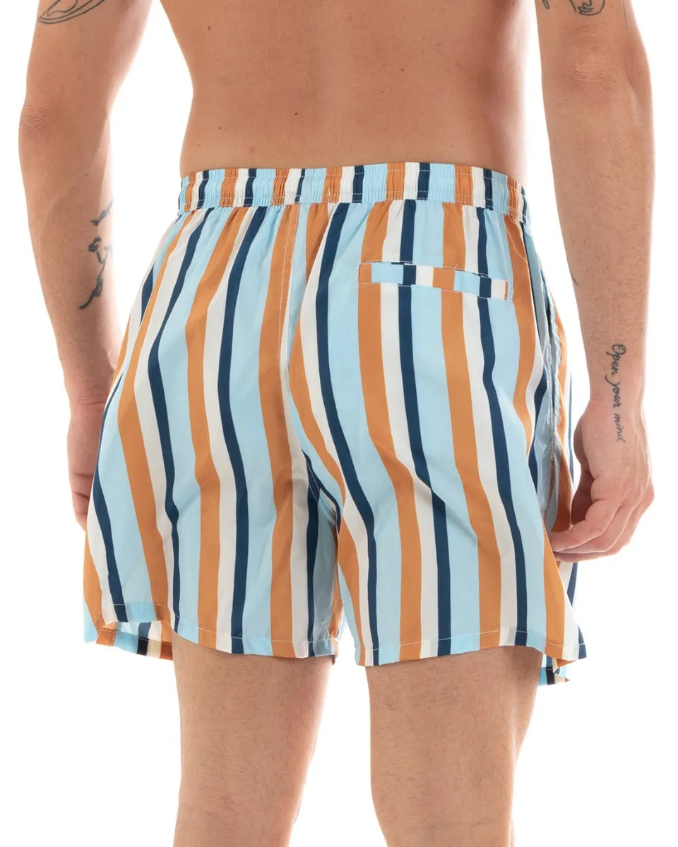 Costume Uomo Boxer Summer Fantasia a Righe Elastico Celeste Tasche GIOSAL-SU1199A