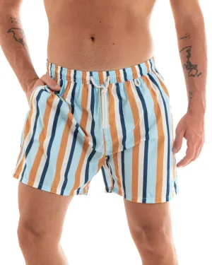 Costume Uomo Boxer Summer Fantasia a Righe Elastico Celeste Tasche GIOSAL-SU1199A