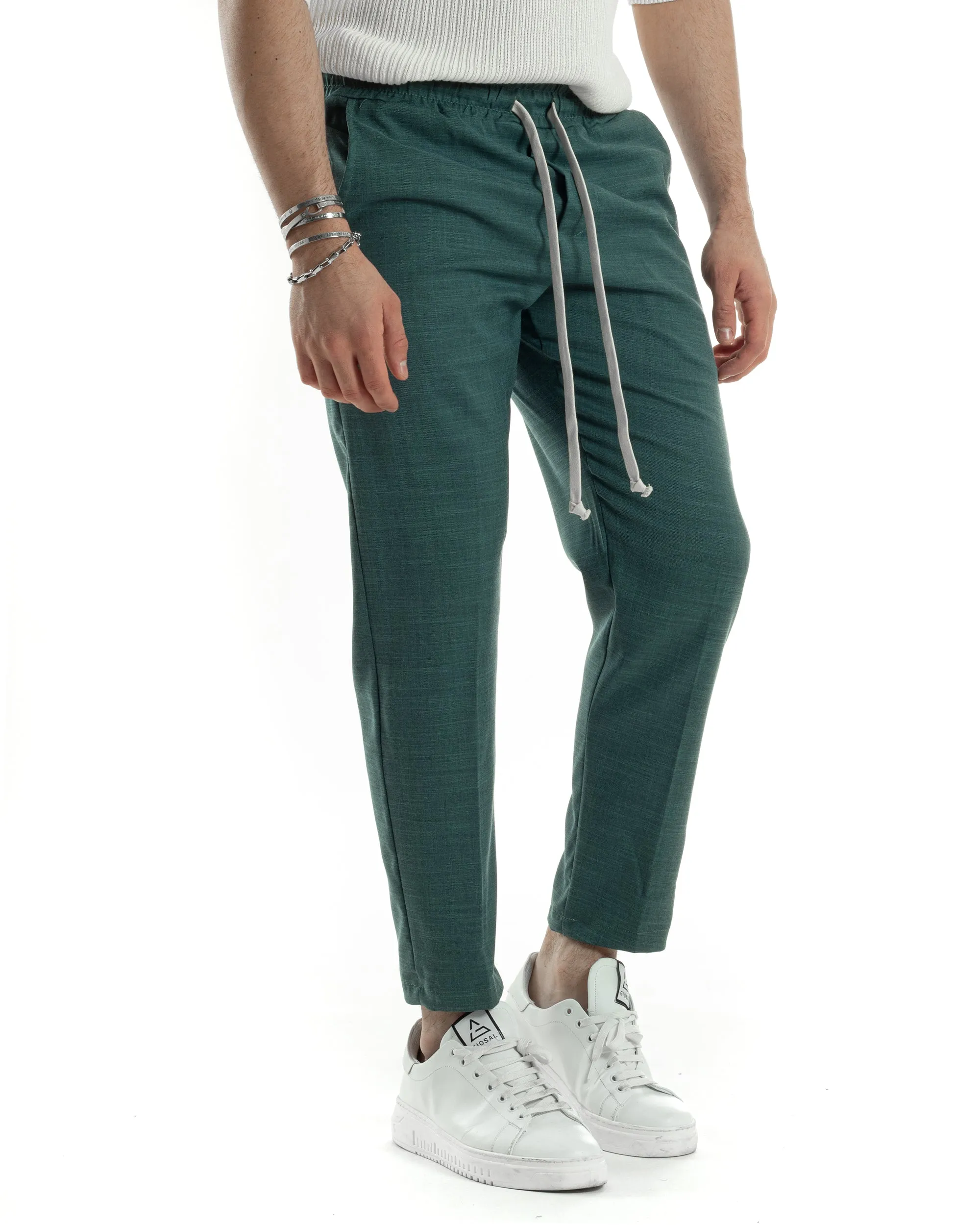 Pantaloni Uomo Pantalaccio Jogger Morbido Viscosa Petrolio Coulisse Elastico In Vita GIOSAL-P6040A