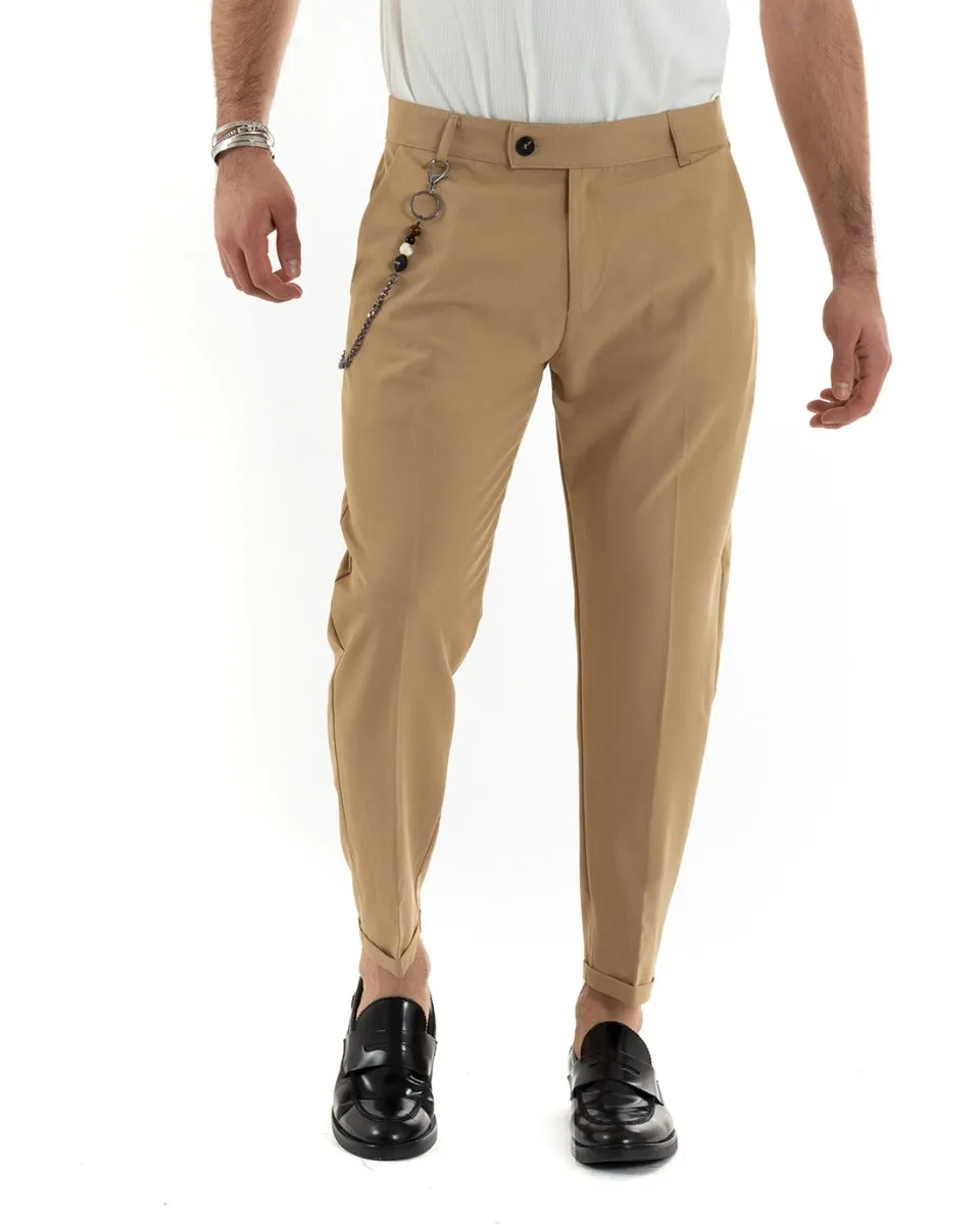 Pantaloni Uomo Viscosa Tasca America Classico Abbottonatura Allungata Casual Camel GIOSAL-P5641A