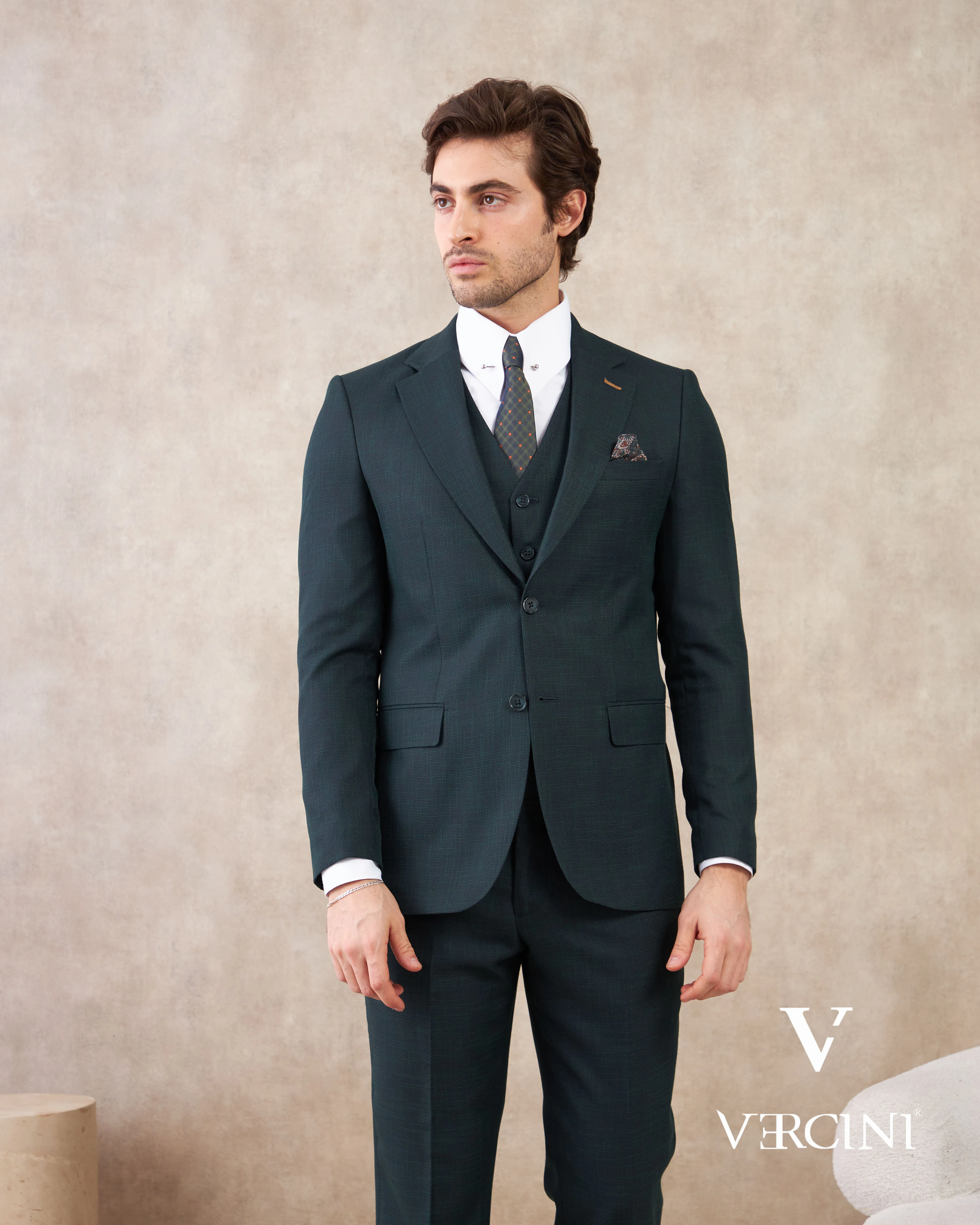 Vercini Verdant Vogue Three-Piece Men's Suit