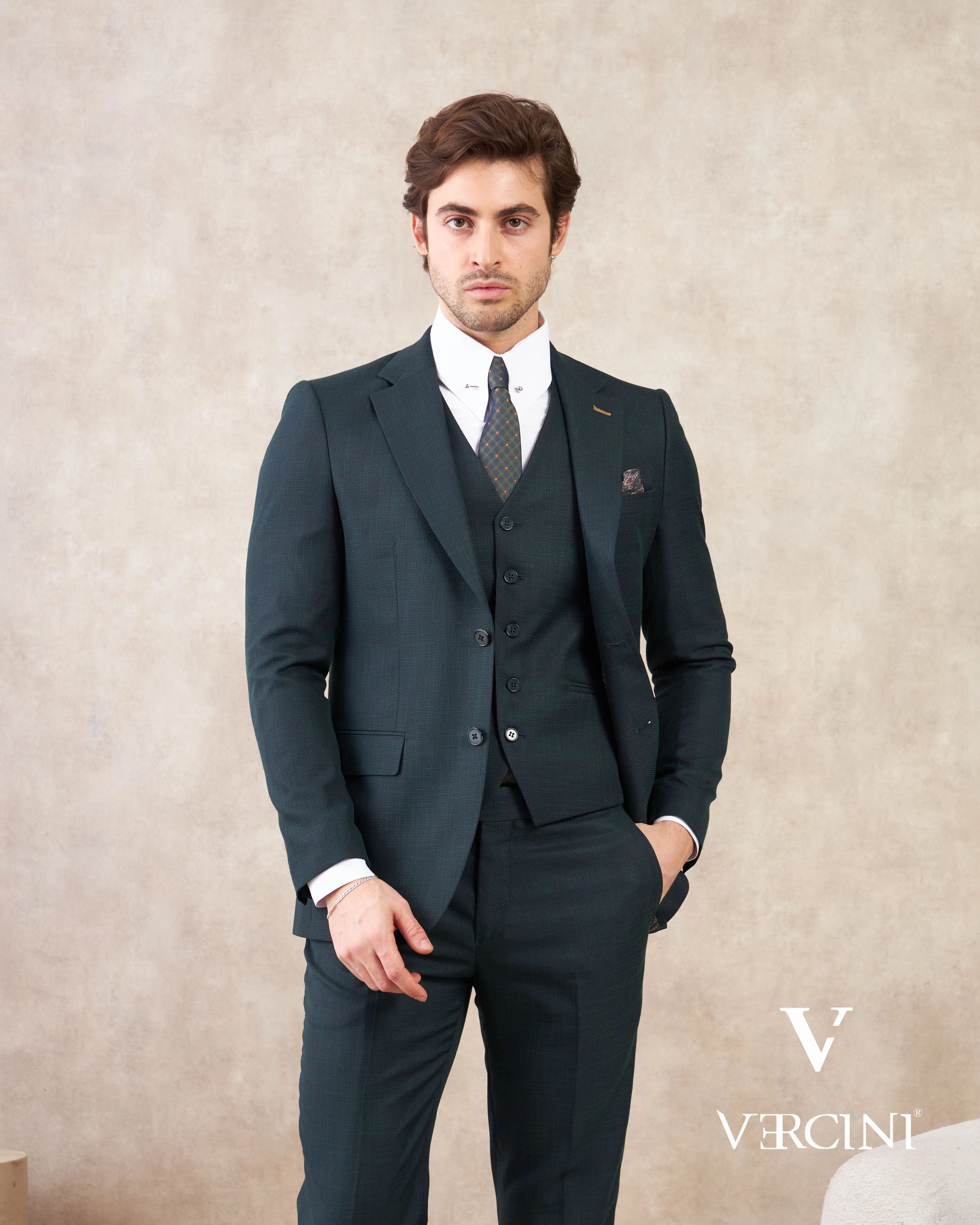 Vercini Verdant Vogue Three-Piece Men's Suit