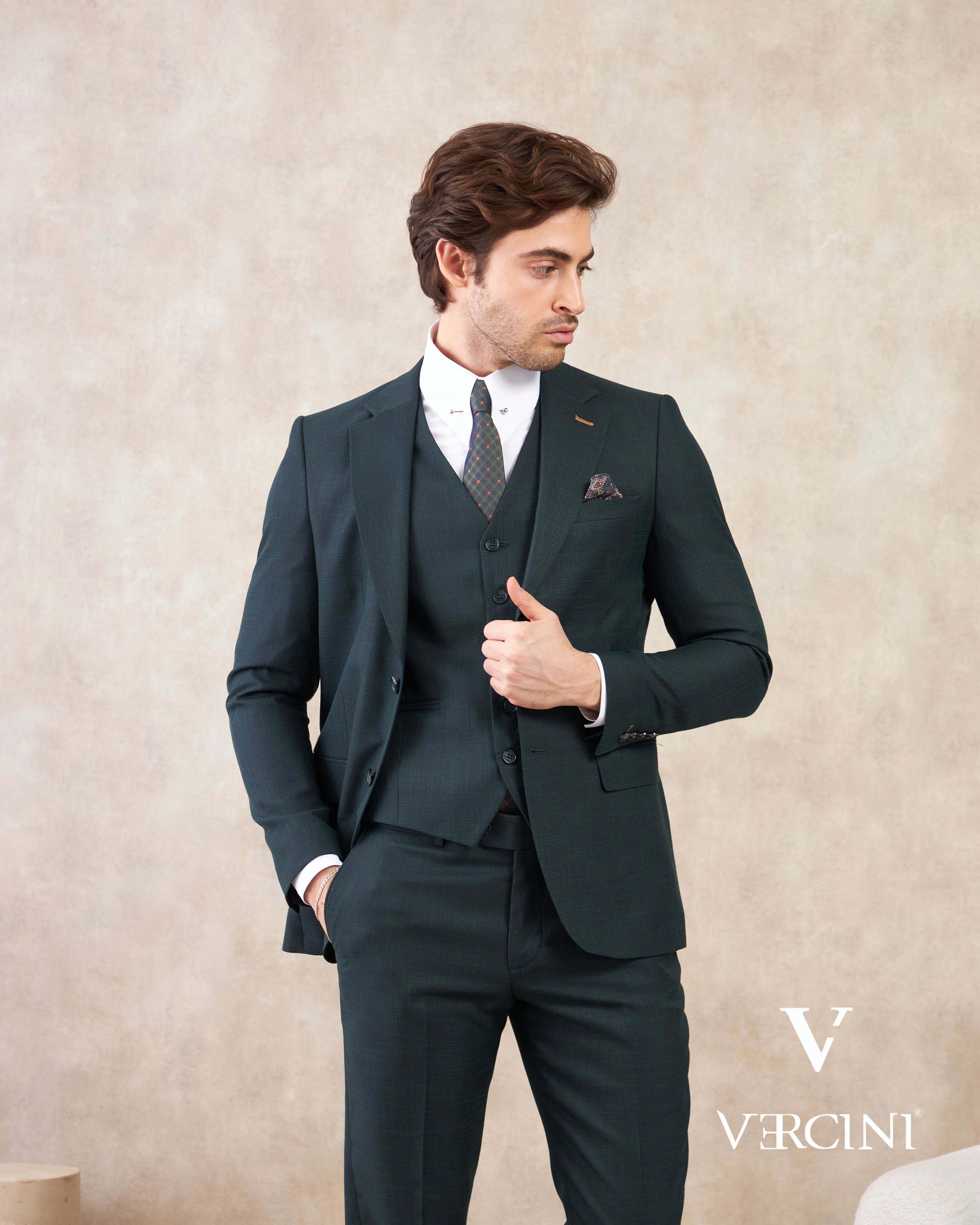 Vercini Verdant Vogue Three-Piece Men's Suit