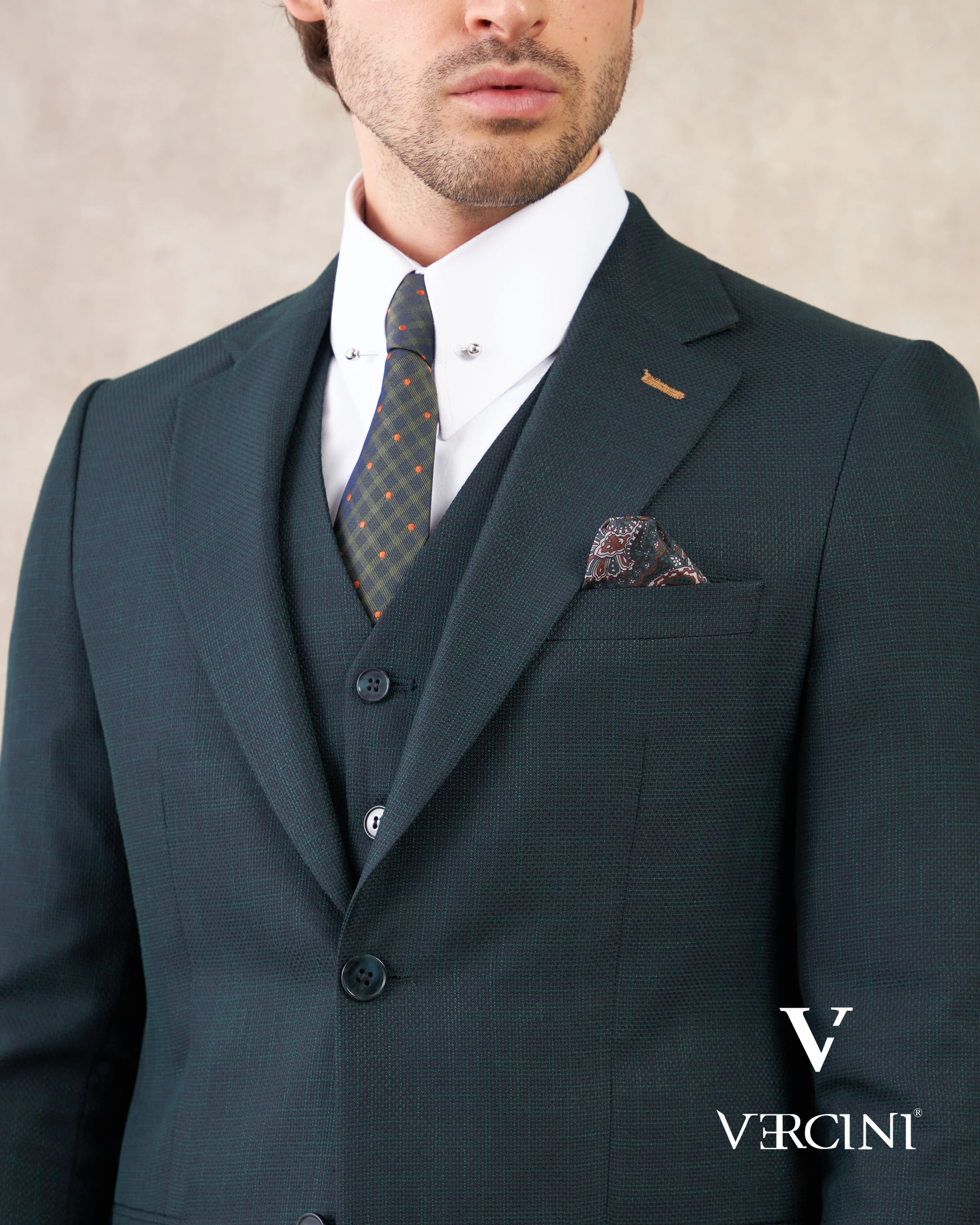 Vercini Verdant Vogue Three-Piece Men's Suit