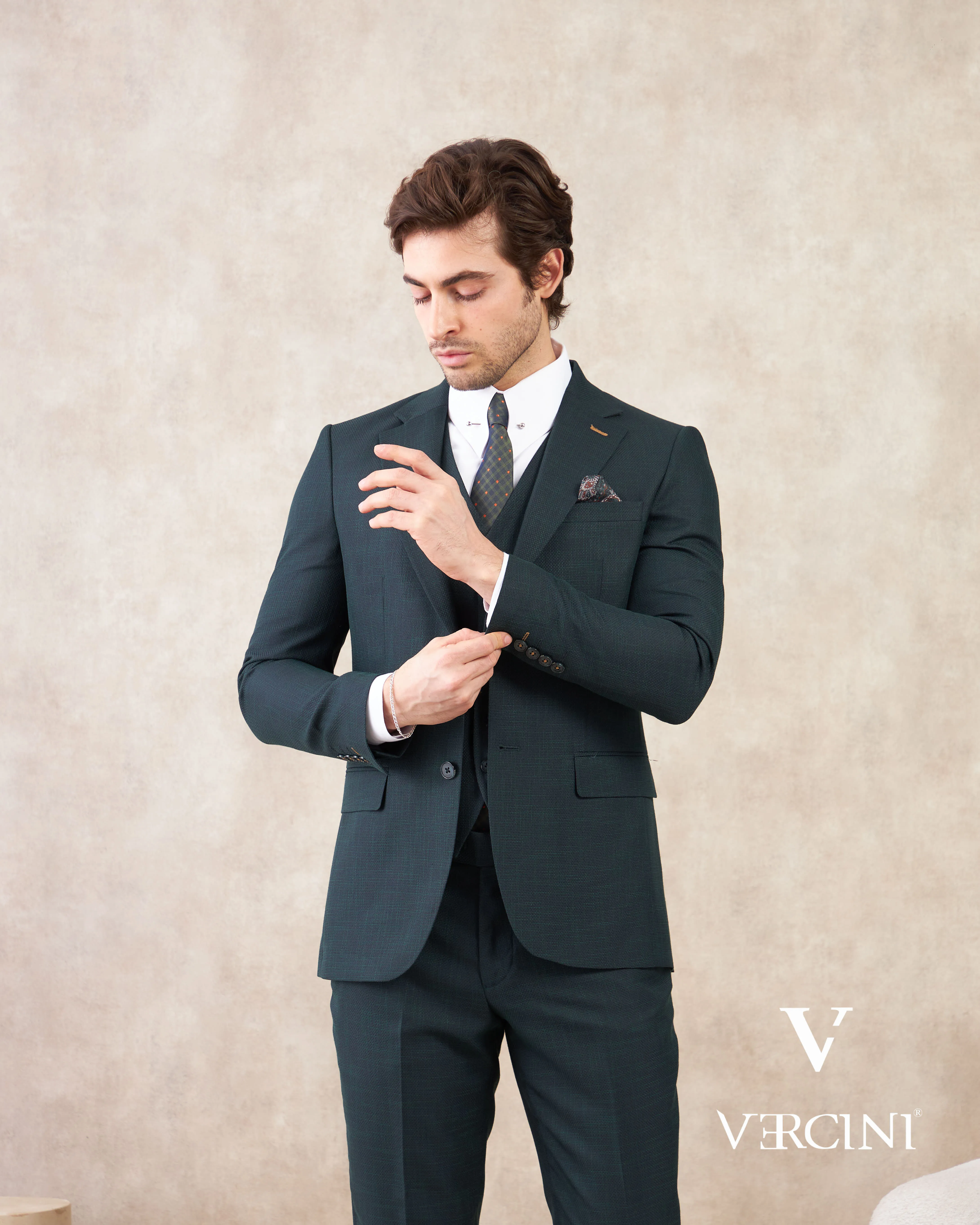 Vercini Verdant Vogue Three-Piece Men's Suit