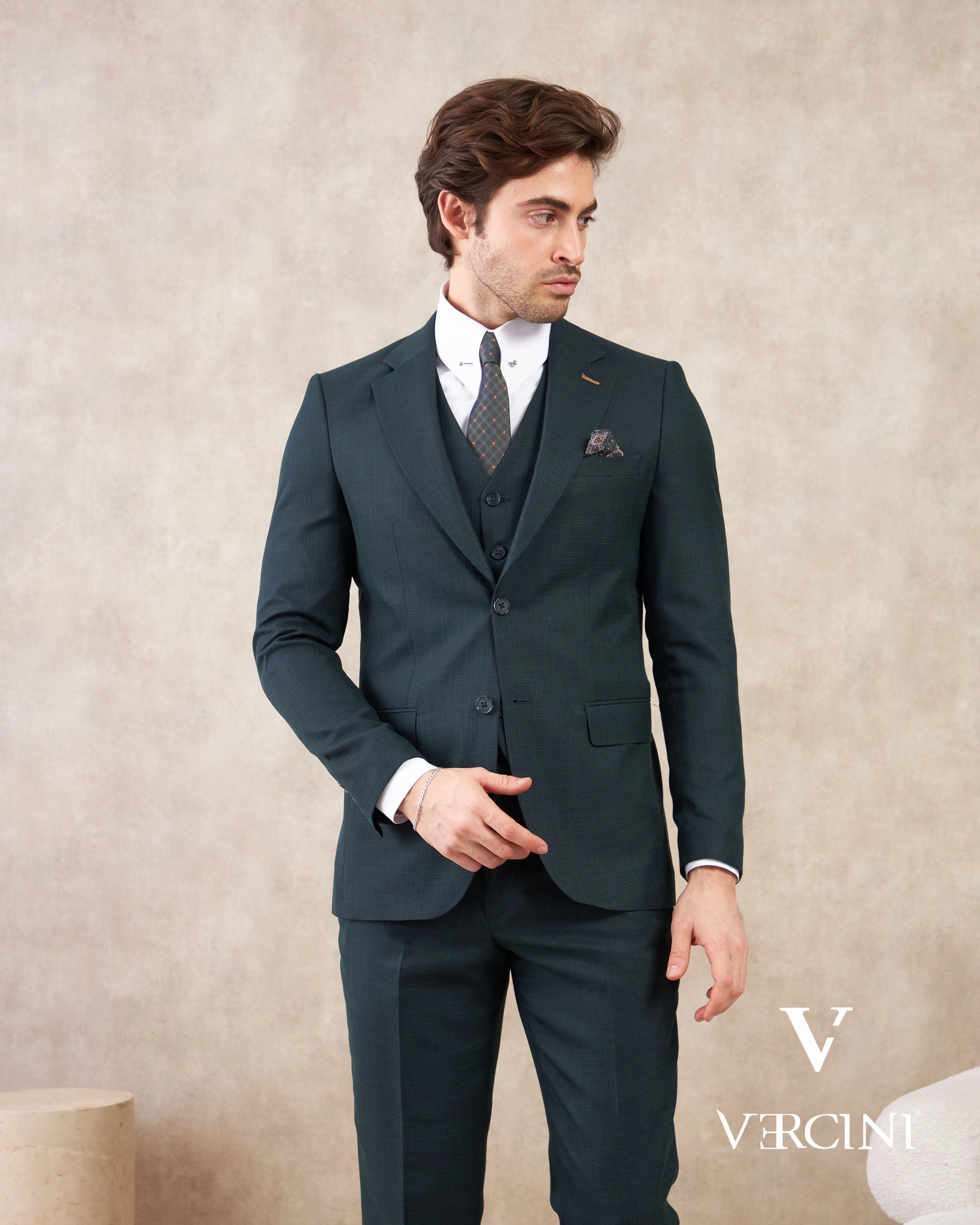 Vercini Verdant Vogue Three-Piece Men's Suit