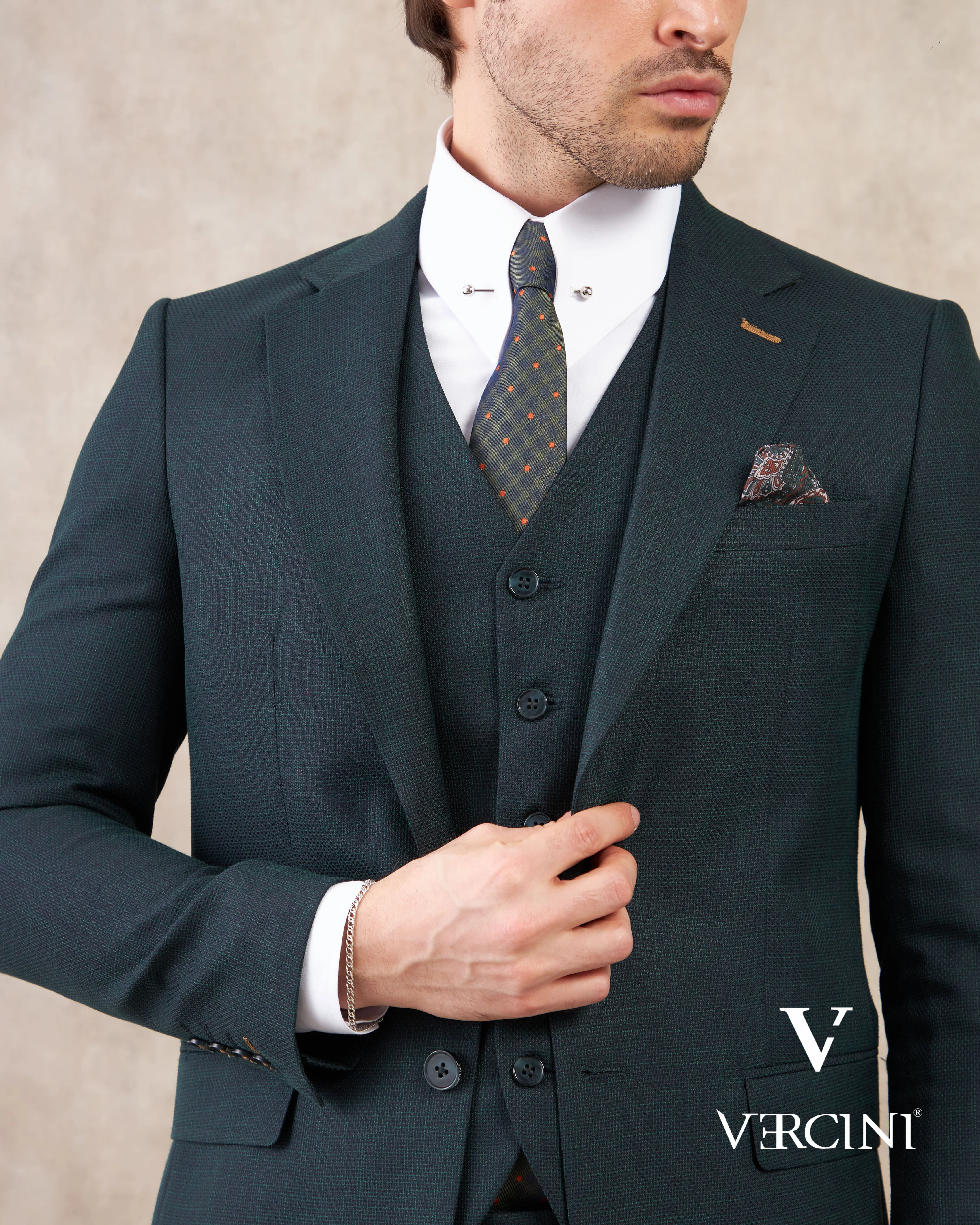 Vercini Verdant Vogue Three-Piece Men's Suit