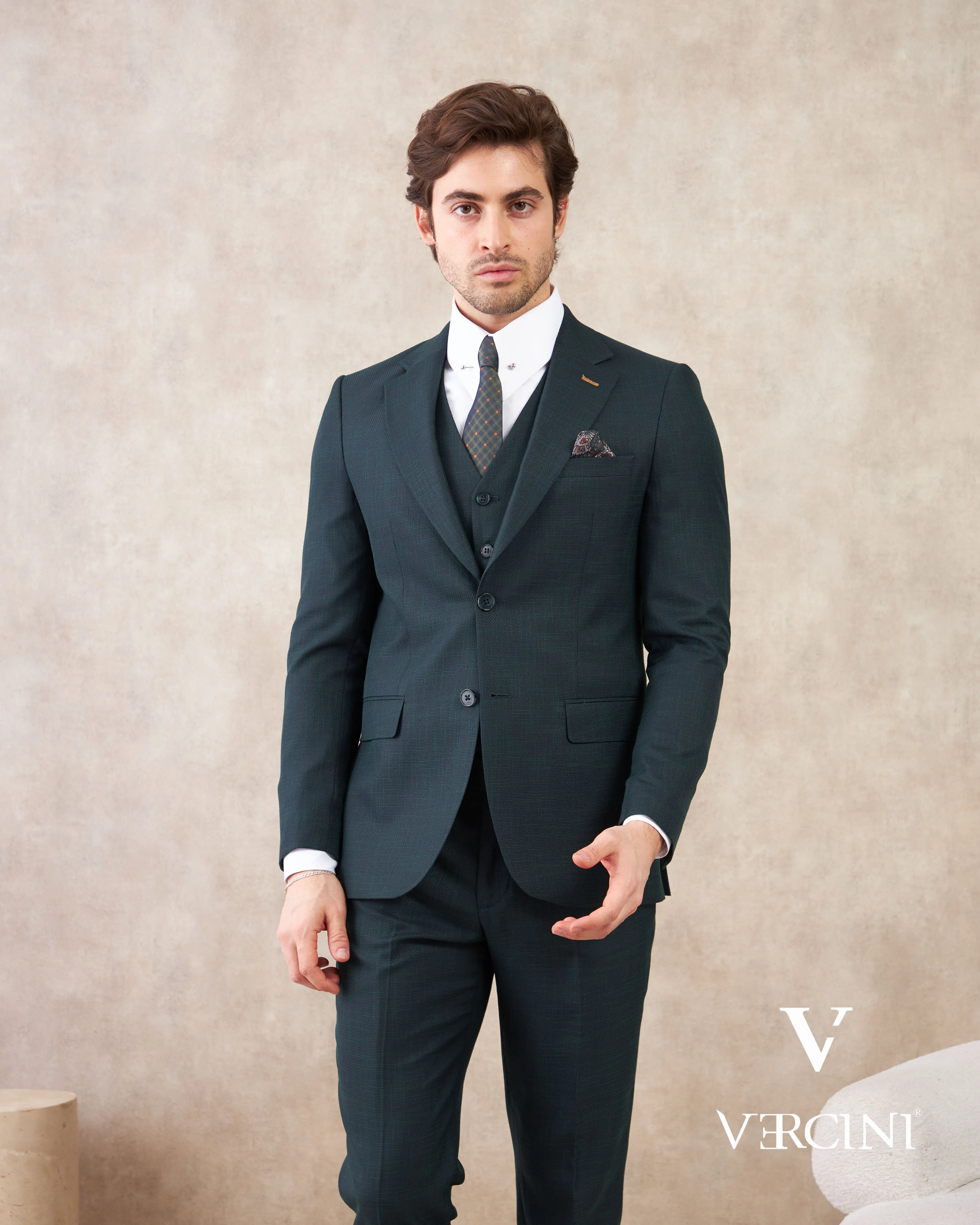 Vercini Verdant Vogue Three-Piece Men's Suit