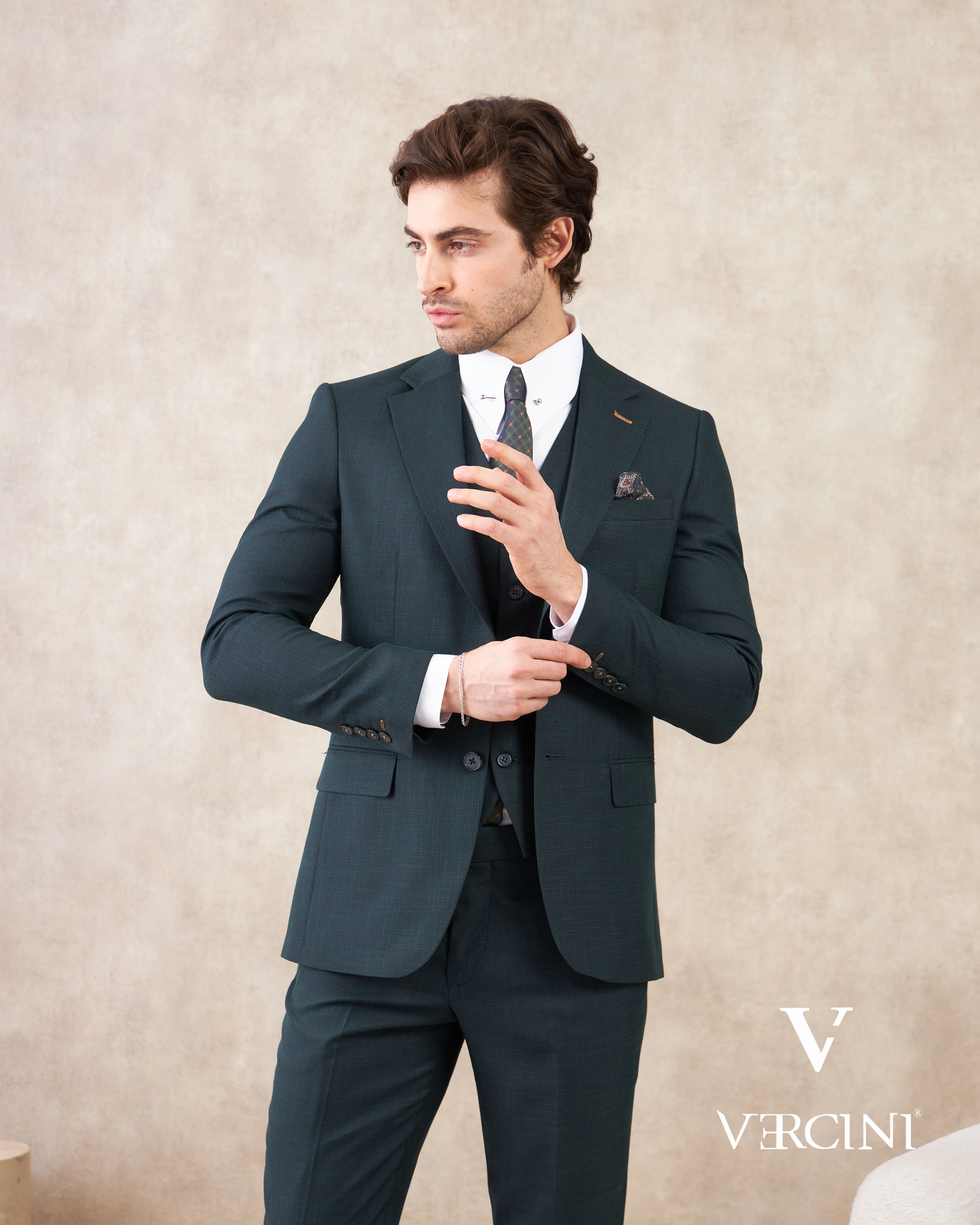 Vercini Verdant Vogue Three-Piece Men's Suit